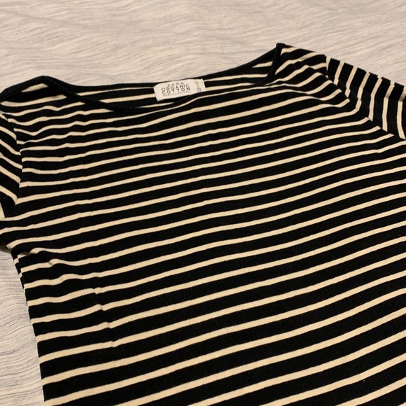 ZARA Black Creme Striped Boatneck T-Shirt Sz Small - Picture 1 of 5